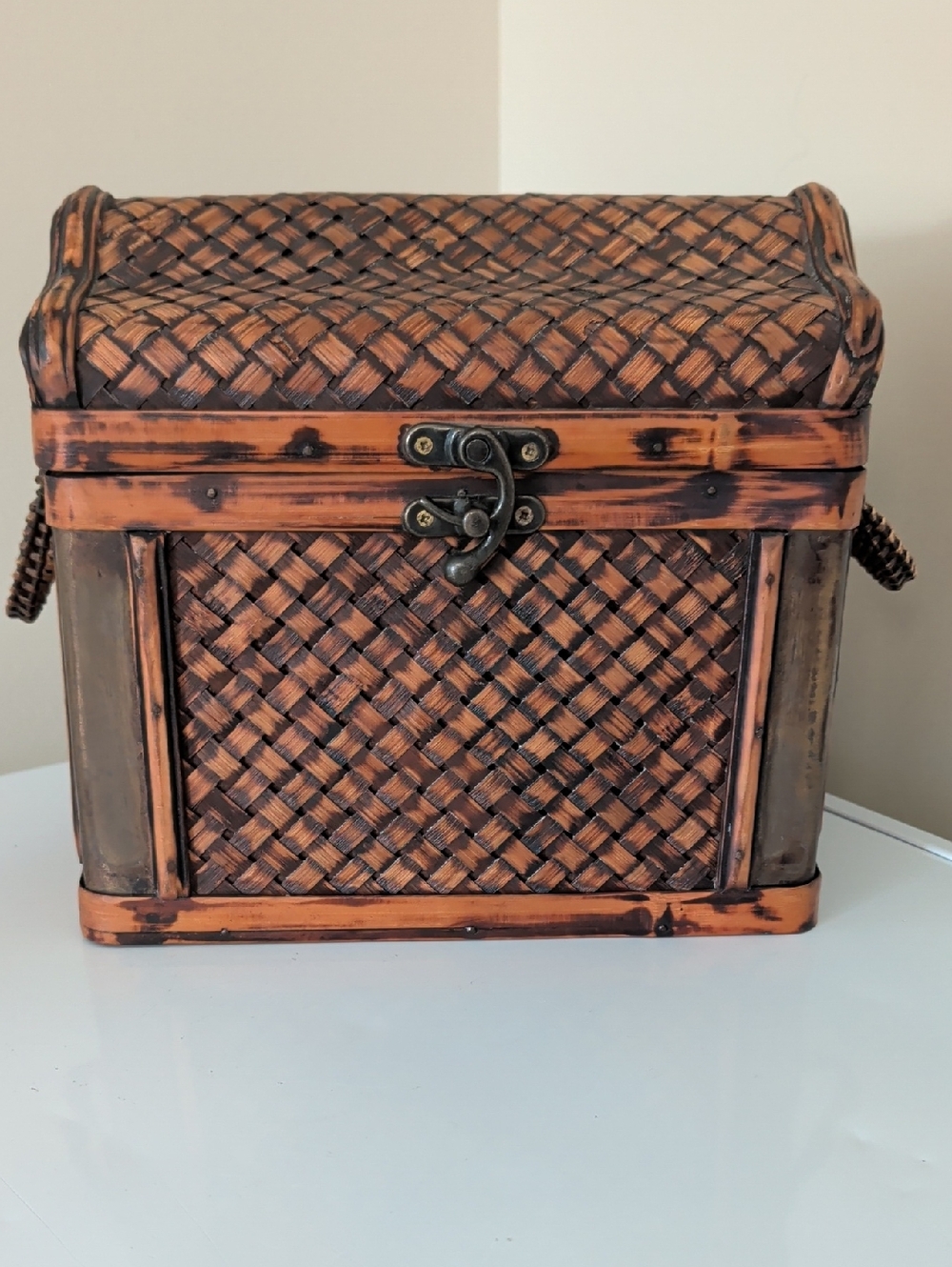 Vintage Woven Wooden Treasure Chest Box | Storage Decor
